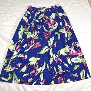 Shoshanna Skirt Size 4 Blue Pink Floral Silk & Cotton Midi Knee-Length Colorful